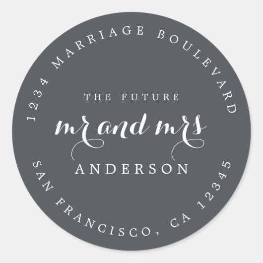 Chic Script Future Mr. Wedding Rücksendeadresse Runder Aufkleber (Vorderseite)
