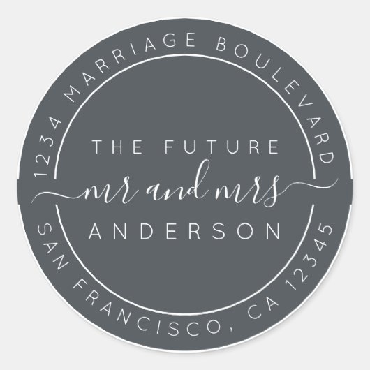 Chic Script Future Mr. Wedding Rücksendeadresse Runder Aufkleber (Vorderseite)