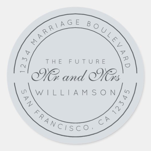 Chic Script Future Mr. Wedding Rücksendeadresse Runder Aufkleber (Vorderseite)