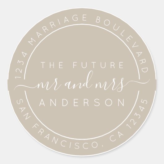 Chic Script Future Mr. Wedding Rücksendeadresse Runder Aufkleber (Vorderseite)