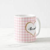 Chic Script Girly Pink White Gingham Individuelle Kaffeetasse (VorderseiteRechts)