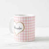 Chic Script Girly Pink White Gingham Individuelle Kaffeetasse (Vorderseite Links)