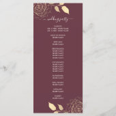 Chic Script Gold Floral Rose Burgundy Wedding Programm (Rückseite)