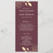 Chic Script Gold Floral Rose Burgundy Wedding Programm (Vorderseite)