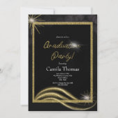 Chic Script Gold Glitter Abschlussfeier Einladung (Vorderseite)
