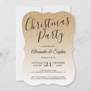 Chic Script Gold Glitter Ombre Weihnachtsfeier Einladung