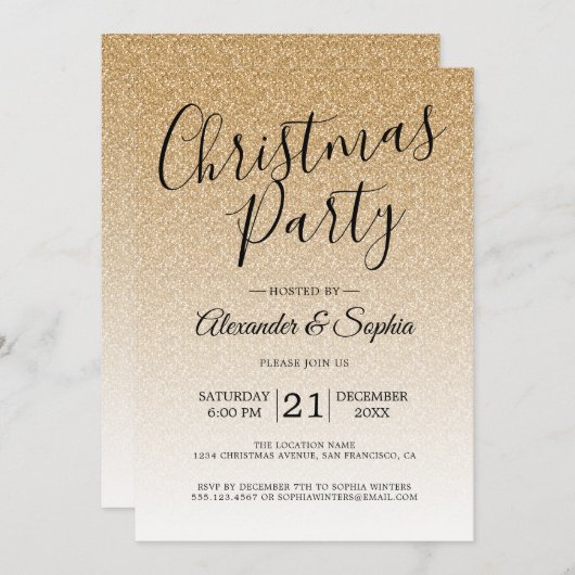 Chic Script Gold Glitzer Ombre Party Einladung (Vorne/Hinten)