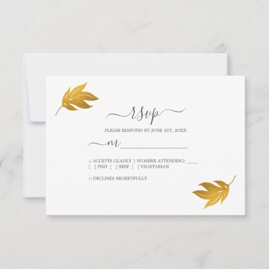 Chic Script Gold Leaf Einfache Hochzeit RSVP Karte (Vorderseite)