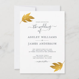 Chic Script Gold Leaf Minimale Hochzeit Einladung