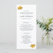 Chic Script Gold Leaf Minimale Hochzeit Programm (Stehend Vorderseite)