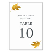 Chic Script Gold Leaf Minimale Hochzeit Tischnummer (Rückseite)