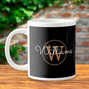 Chic Script Gold Monogram Black Personalisiert Jumbo-Tasse