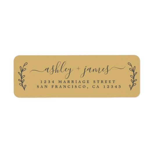 Chic Script Gold Yellow Wedding Rücksendeadresse (Vorne)
