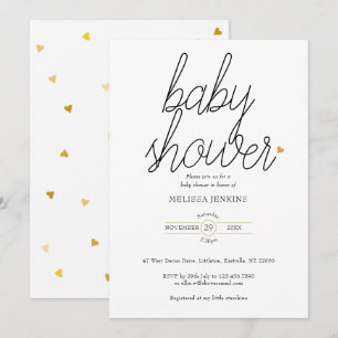 Chic Script Goldene Herzen Baby Shower / Sprinkle Einladung