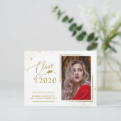 Chic Script Grad Ankündigung Festive Gold Glitzer Postkarte (Stehend Vorderseite)