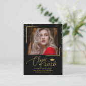 Chic Script Grad Ankündigung Festive Gold Glitzer Postkarte (Stehend Vorderseite)