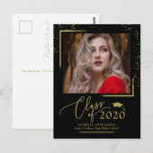 Chic Script Grad Ankündigung Festive Gold Glitzer Postkarte (Vorne/Hinten)