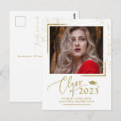 Chic Script Grad Ankündigung Festive Gold Glitzer Postkarte (Vorne/Hinten)
