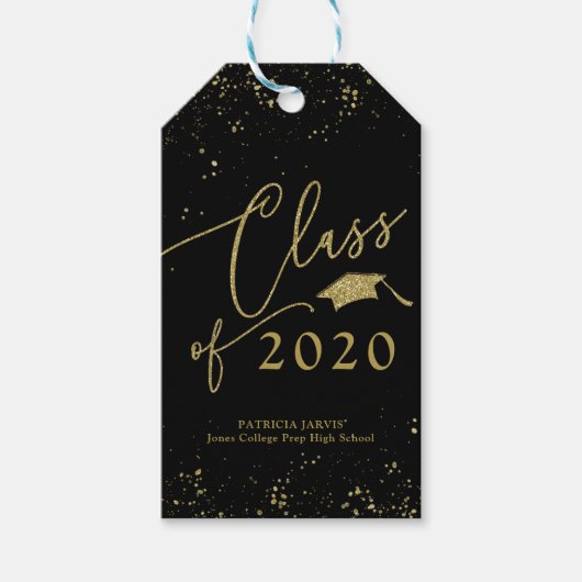 Chic Script Grad Ankündigung Gold Glitzer Geschenkanhänger (Vorderseite)