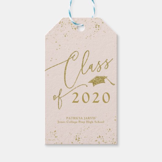 Chic Script Grad Ankündigung Gold Glitzer Geschenkanhänger (Vorderseite)