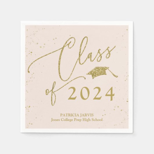 Chic Script Grad Ankündigung Gold Glitzer Serviette (Vorderseite)