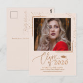 Chic Script Grad Ankündigung Rose Gold Glitzer Postkarte (Vorne/Hinten)