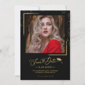 Chic Script Grad Party Save the Date Gold Glitzer Einladung (Vorderseite)