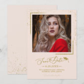 Chic Script Grad Party Save the Date Gold Glitzer Einladung (Vorne/Hinten)