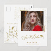 Chic Script Grad Party Save the Date Gold Glitzer Postkarte (Vorne/Hinten)