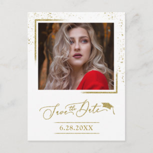 Chic Script Grad Party Save the Date Gold Glitzer Postkarte