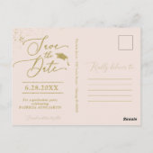Chic Script Grad Party Save the Date Gold Glitzer Postkarte (Rückseite)