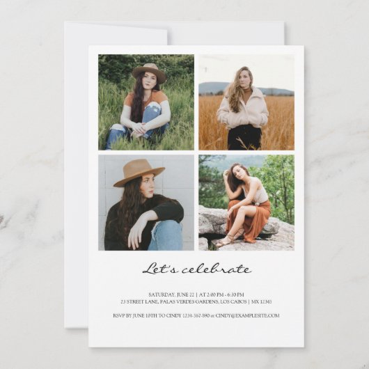 Chic Script Graduate 5 Foto Collage Abschluss Ankündigung (Rückseite)