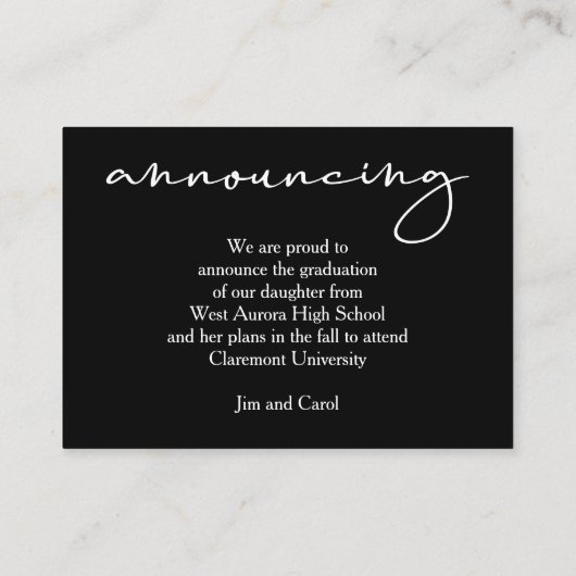 Chic Script Graduate Black Small Ankündigungen (Rückseite)
