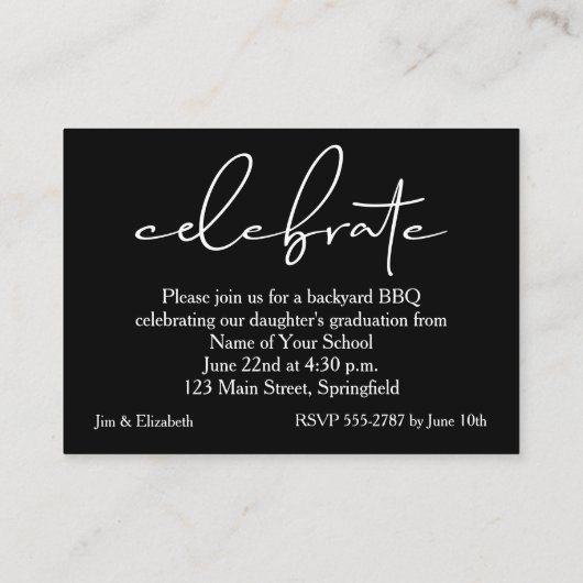 Chic Script Graduate Black Small Party Begleitkarte (Rückseite)