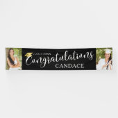 Chic Script GRATULATIONS Foto Abschluss Black Banner (Horizontal)