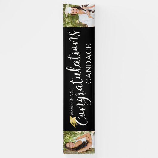 Chic Script GRATULATIONS Foto Abschluss Black Banner (Vertikal)