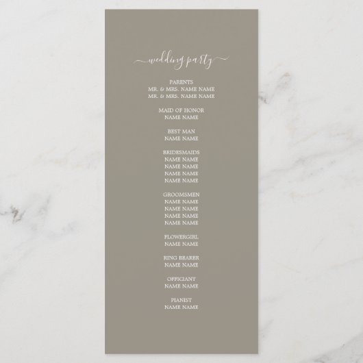 Chic Script Gray Einfache Minimal Hochzeit Programm (Rückseite)