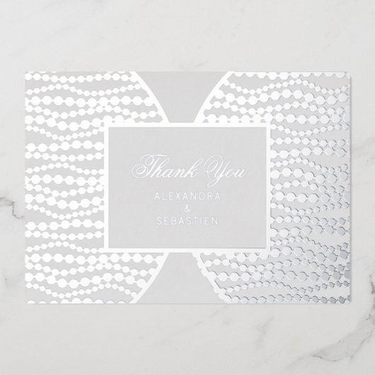 Chic Script Gray Pearl Silver Foil Danke Karte (Vorderseite)