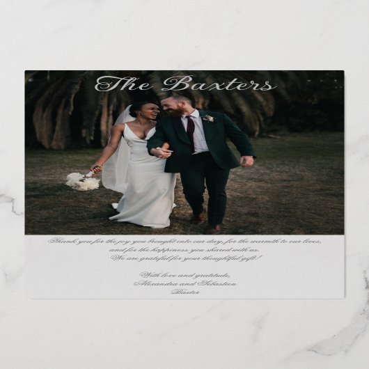 Chic Script Gray Pearl Silver Foil Danke Karte (Rückseite)