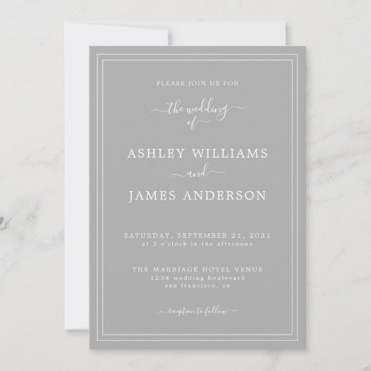 Chic Script Gray Wedding Einladung (Vorderseite)