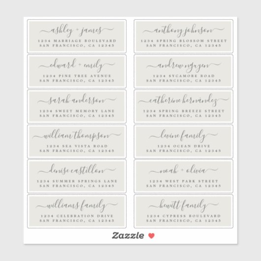 Chic Script Gray Wedding Guest Address Labels (Blatt)