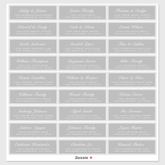 Chic Script Gray Wedding Guest Address Labels (Blatt)
