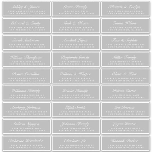 Chic Script Gray Wedding Guest Address Labels (Vorderseite)