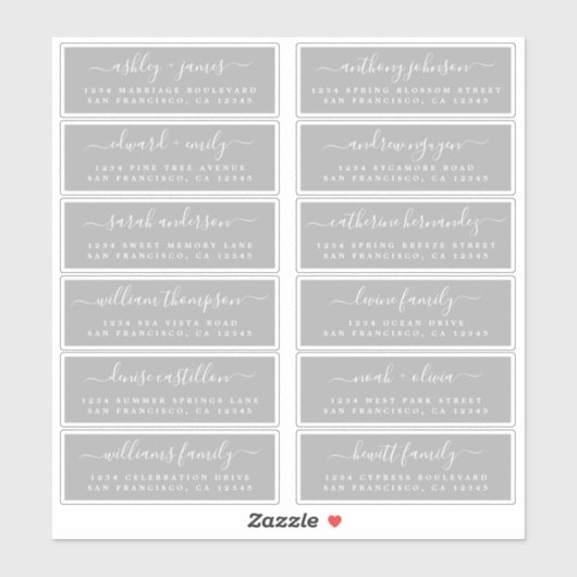 Chic Script Gray Wedding Guest Address Labels (Blatt)