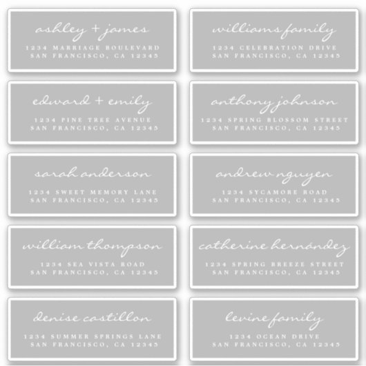 Chic Script Gray Wedding Guest Address Labels (Vorderseite)