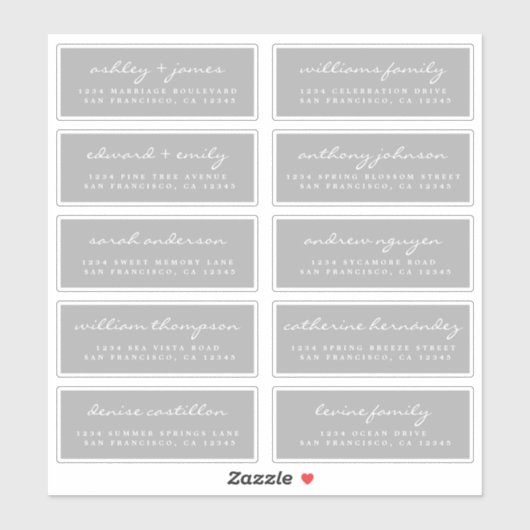Chic Script Gray Wedding Guest Address Labels (Blatt)