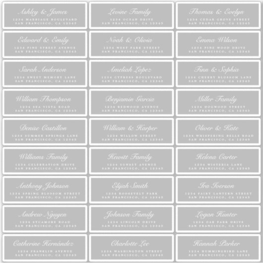 Chic Script Gray Wedding Guest Address Labels (Vorderseite)