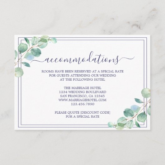 Chic Script Green Foliage Hochzeitsinformationen Begleitkarte (Vorderseite)