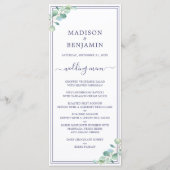 Chic Script Green Foliage Navy Blue Border Wedding Menükarte (Vorderseite)
