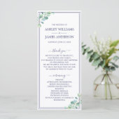 Chic Script Green Foliage Navy Blue Border Wedding Programm (Stehend Vorderseite)